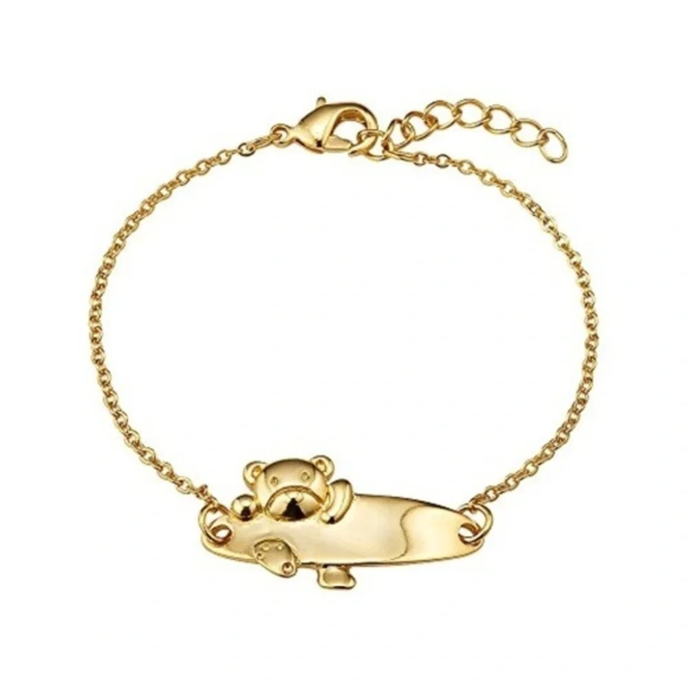 14k Gold Plated Brass Baby Bear ID Tag Bracelet.